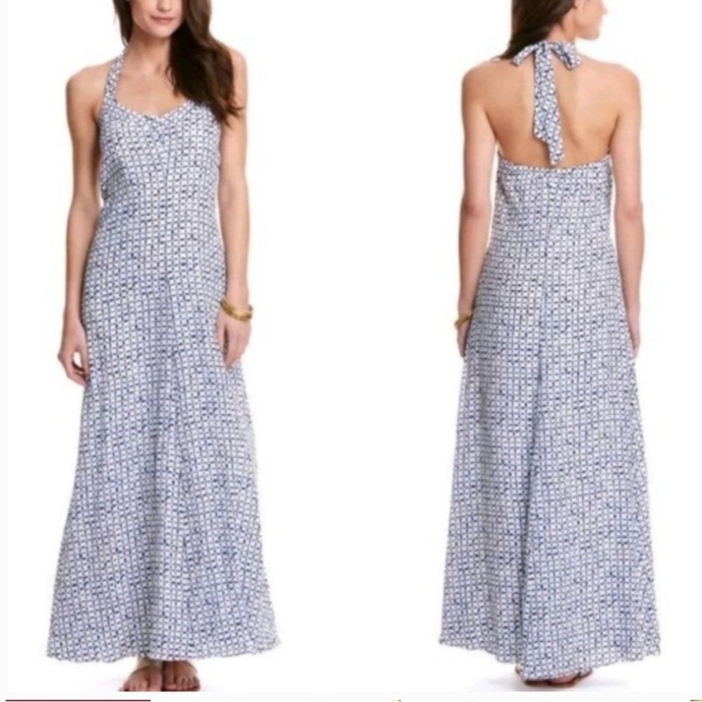 Vineyard Vines Backless Halter Dress, Open Back, Navy & White, Size 00